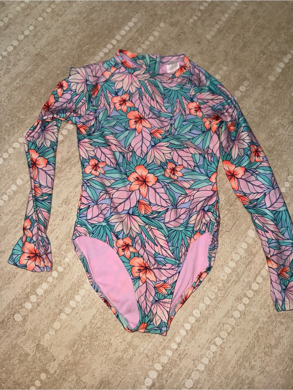 Cat & Jack Girls' Long Sleeve‎ Floral Swim Bodysuit - Pink & Teal